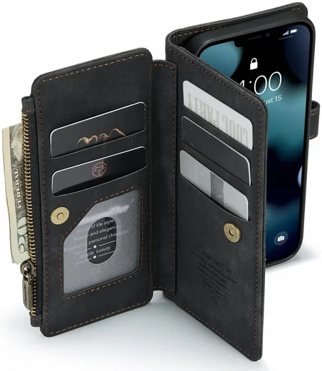 CaseMe C30 Apple iPhone 13 Hoesje Pasjeshouder Book Case Zwart afbeelding 2
