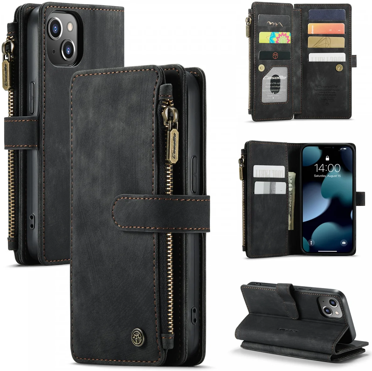 CaseMe C30 Apple iPhone 13 Hoesje Pasjeshouder Book Case Zwart afbeelding 3