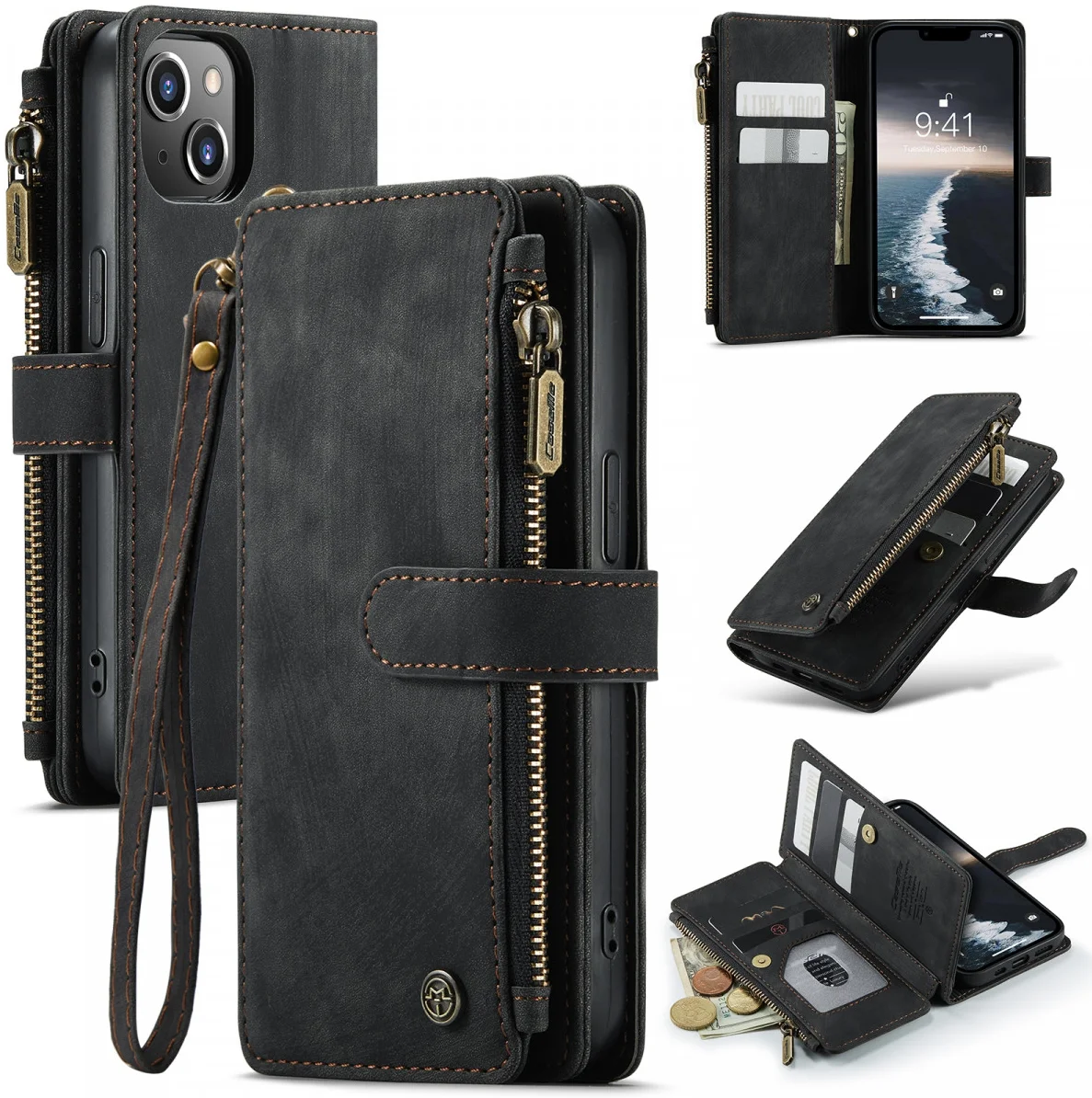 CaseMe C30 Apple iPhone 14 Hoesje Pasjeshouder Book Case Zwart afbeelding 3