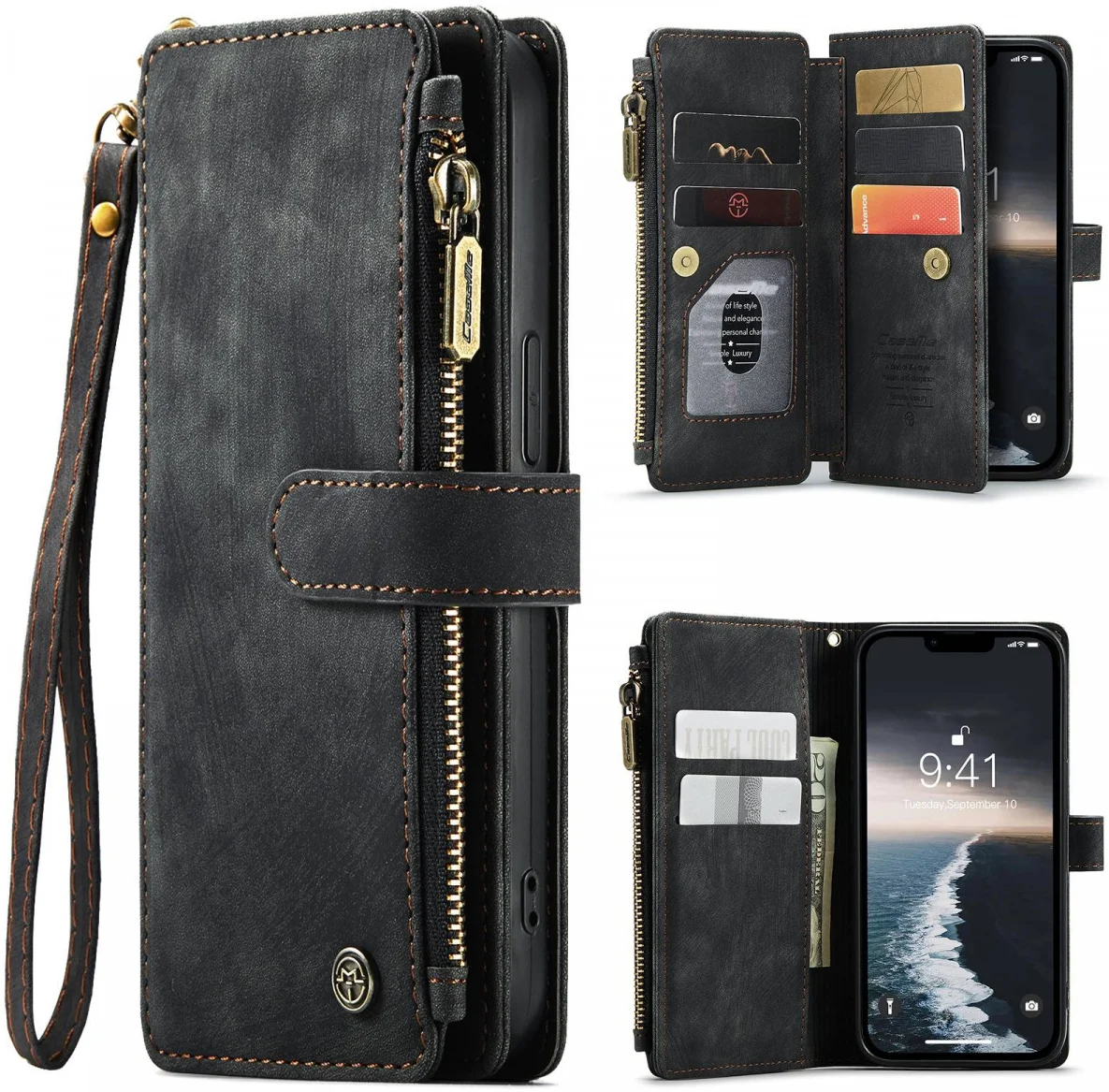 CaseMe C30 Apple iPhone 15 Hoesje Pasjeshouder Book Case Zwart afbeelding 2