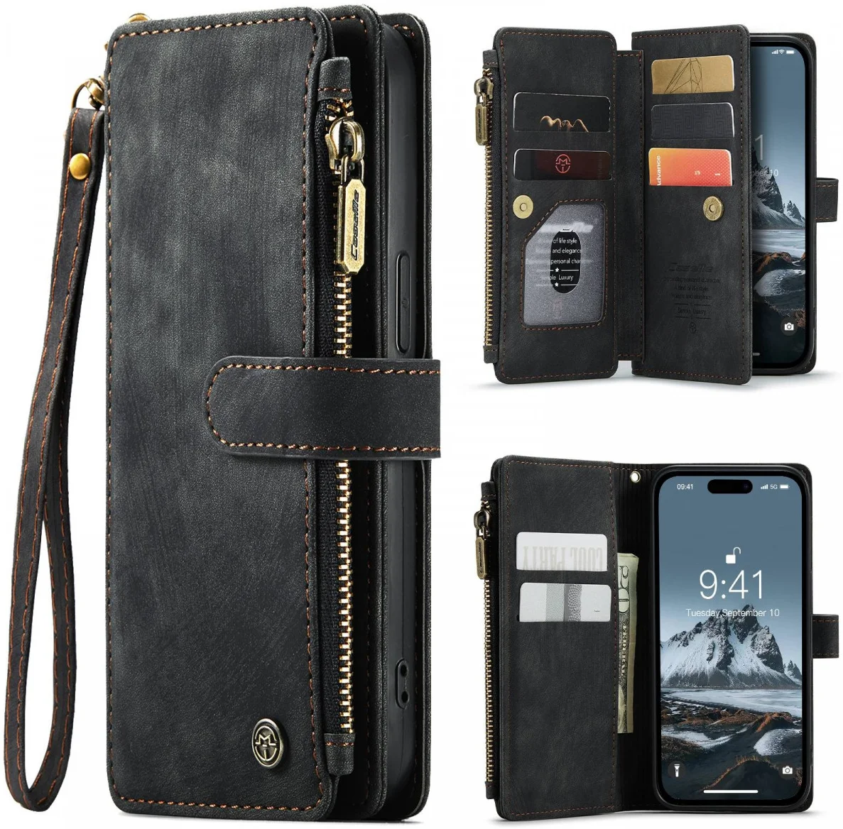 CaseMe C30 Apple iPhone 15 Pro Max Hoesje Pasjeshouder Book Case Zwart afbeelding 2