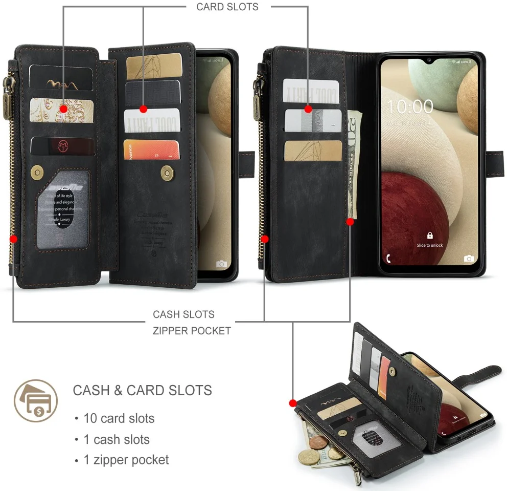 CaseMe C30 Samsung Galaxy A12 Hoesje Pasjeshouder Book Case Zwart afbeelding 3