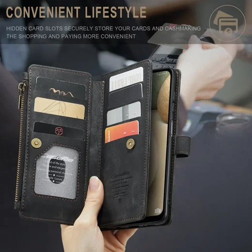 CaseMe C30 Samsung Galaxy A12 Hoesje Pasjeshouder Book Case Zwart afbeelding 7