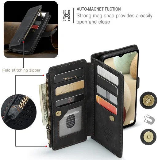 CaseMe C30 Samsung Galaxy A12 Hoesje Pasjeshouder Book Case Zwart afbeelding 8