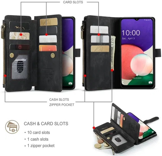 CaseMe C30 Samsung Galaxy A22 5G Hoesje Pasjeshouder Book Case Zwart afbeelding 3