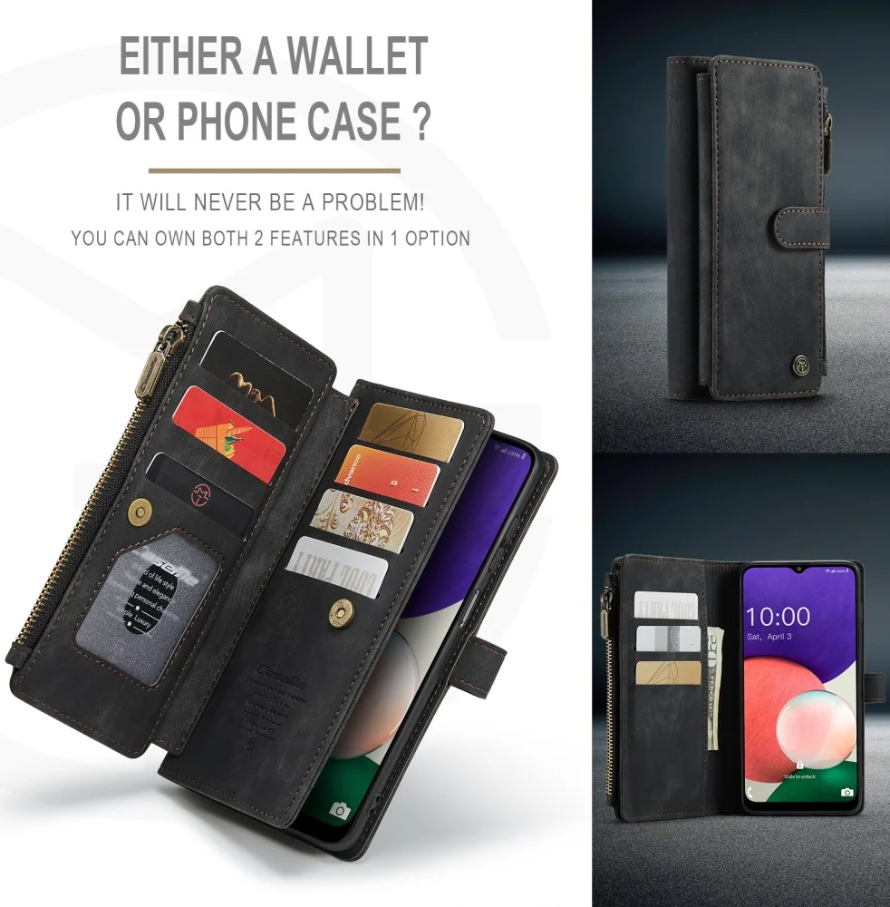 CaseMe C30 Samsung Galaxy A22 5G Hoesje Pasjeshouder Book Case Zwart afbeelding 6