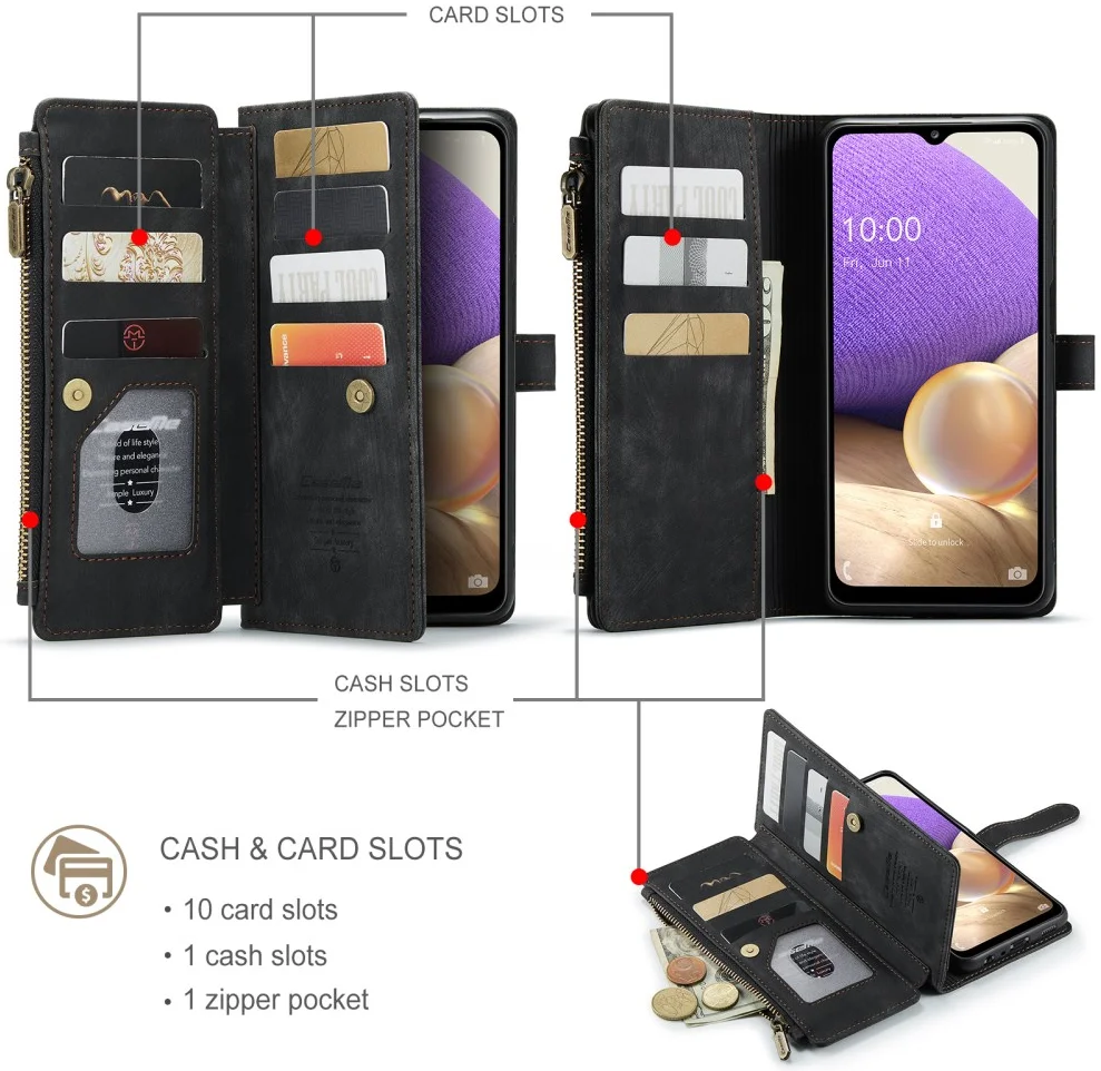 CaseMe C30 Samsung Galaxy A32 5G Hoesje Pasjeshouder Book Case Zwart afbeelding 3