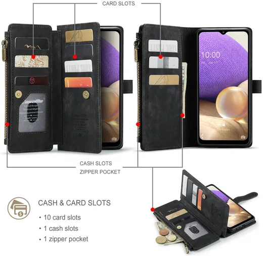 CaseMe C30 Samsung Galaxy A32 5G Hoesje Pasjeshouder Book Case Zwart afbeelding 3