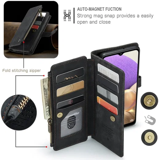 CaseMe C30 Samsung Galaxy A32 5G Hoesje Pasjeshouder Book Case Zwart afbeelding 4