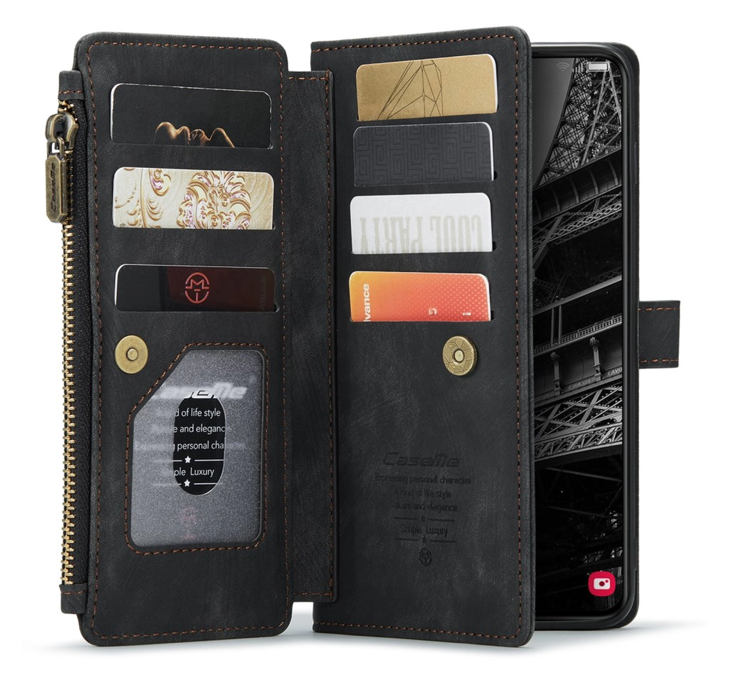 CaseMe C30 Samsung Galaxy S23 Hoesje Pasjeshouder Book Case Zwart afbeelding 1