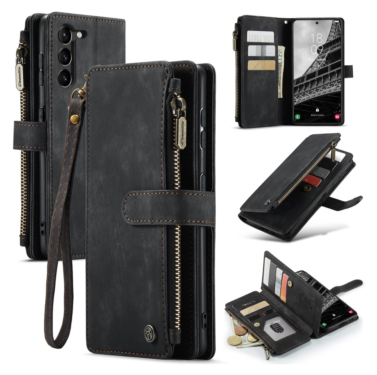 CaseMe C30 Samsung Galaxy S23 Hoesje Pasjeshouder Book Case Zwart afbeelding 2