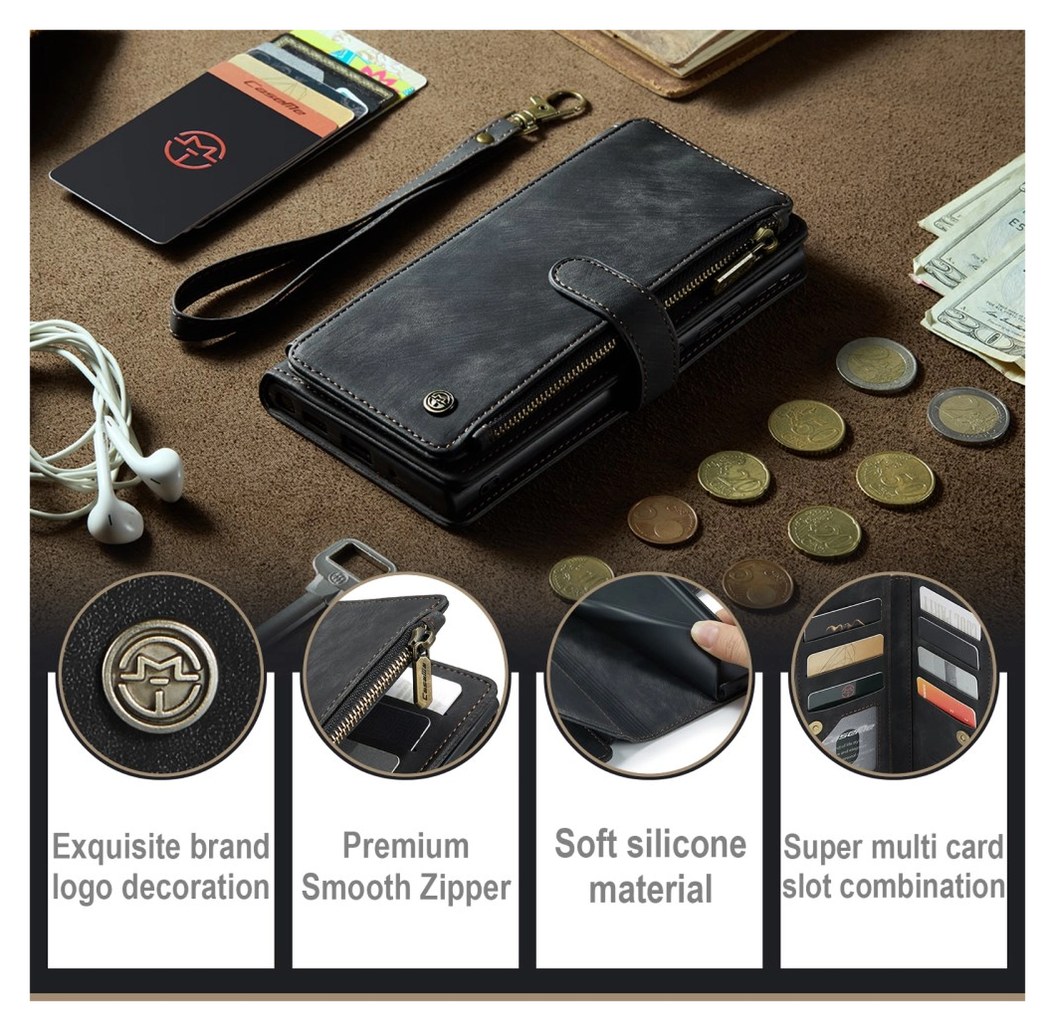CaseMe C30 Samsung Galaxy S23 Hoesje Pasjeshouder Book Case Zwart afbeelding 10