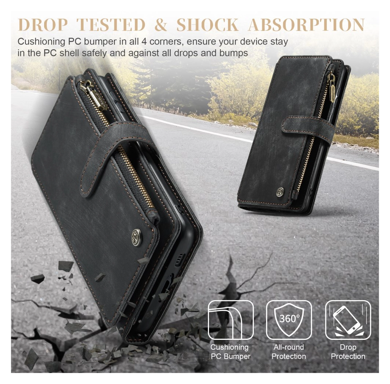 CaseMe C30 Samsung Galaxy S23 Hoesje Pasjeshouder Book Case Zwart afbeelding 14