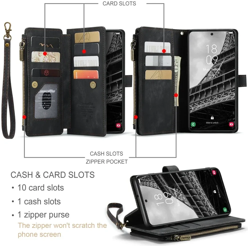 CaseMe C30 Samsung Galaxy S23 Plus Hoesje Pasjeshouder Book Case Zwart afbeelding 3