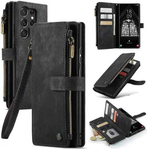 CaseMe C30 Samsung S23 Ultra Hoesje Pasjeshouder Book Case Zwart afbeelding 15