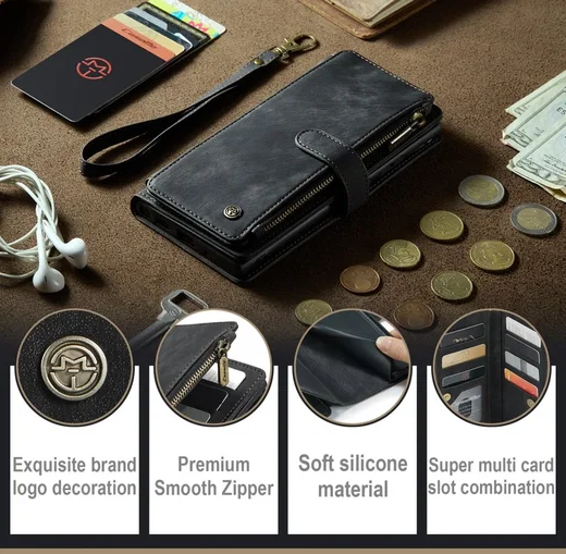 CaseMe C30 Samsung S23 Ultra Hoesje Pasjeshouder Book Case Zwart afbeelding 10