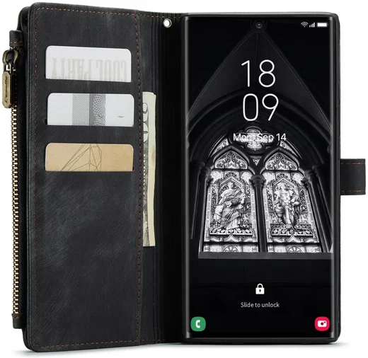 CaseMe C30 Samsung S23 Ultra Hoesje Pasjeshouder Book Case Zwart afbeelding 2