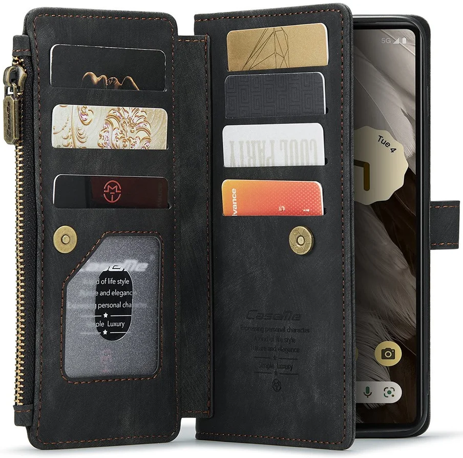 CaseMe C30 Google Pixel 7a Hoesje Pasjeshouder Book Case Zwart afbeelding 1