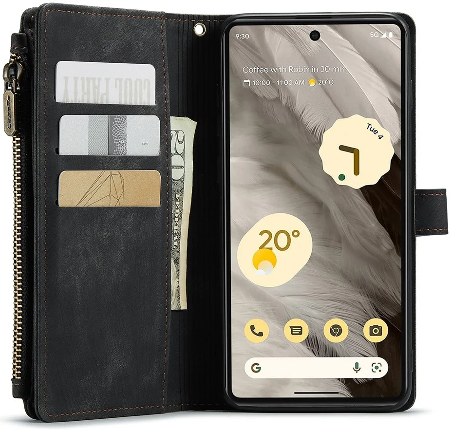 CaseMe C30 Google Pixel 7a Hoesje Pasjeshouder Book Case Zwart afbeelding 2
