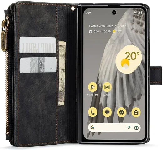 CaseMe C30 Google Pixel Fold Hoesje Pasjeshouder Book Case Zwart afbeelding 1