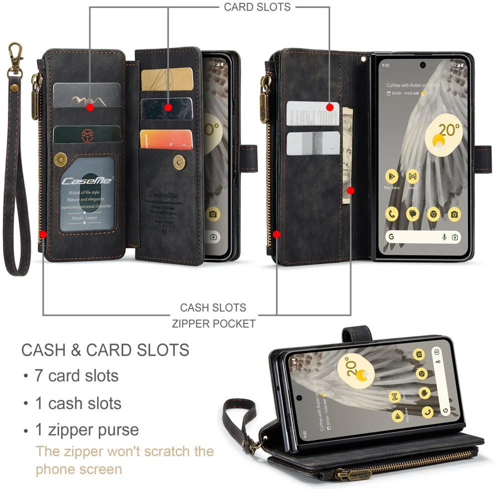 CaseMe C30 Google Pixel Fold Hoesje Pasjeshouder Book Case Zwart afbeelding 3