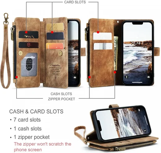 CaseMe C30 Apple iPhone 15 Hoesje Pasjeshouder Book Case Bruin afbeelding 2