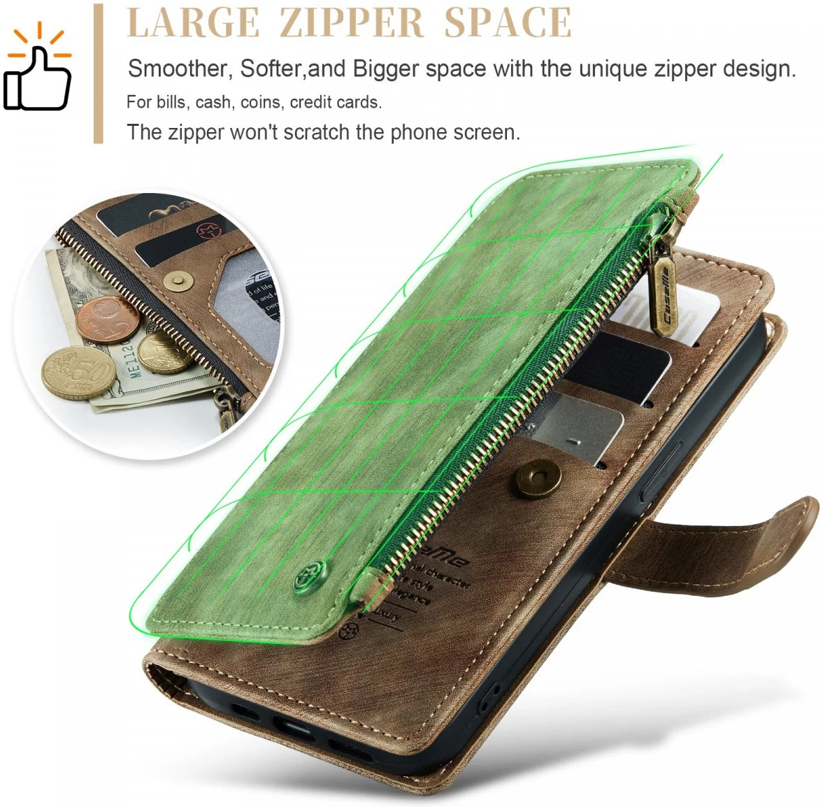 CaseMe C30 Apple iPhone 15 Hoesje Pasjeshouder Book Case Bruin afbeelding 4