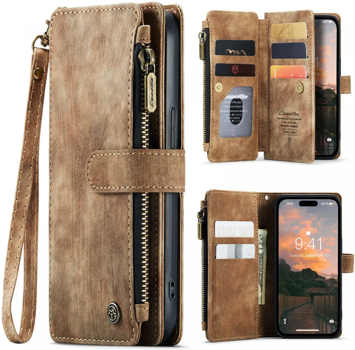 CaseMe C30 Apple iPhone 15 Pro Max Hoesje Pasjeshouder Book Case Bruin afbeelding 2
