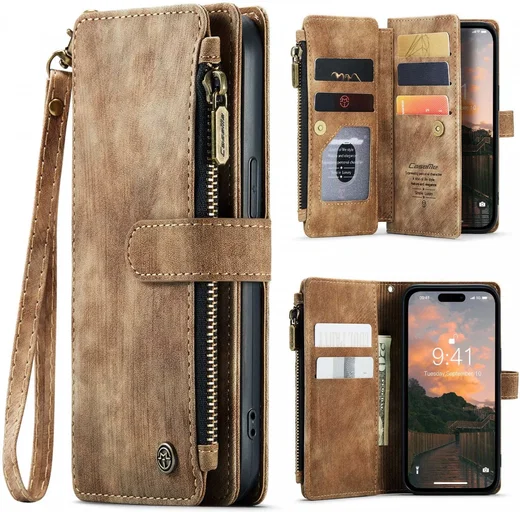 CaseMe C30 Apple iPhone 15 Pro Max Hoesje Pasjeshouder Book Case Bruin afbeelding 2