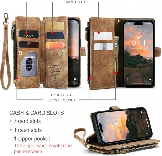 CaseMe C30 Apple iPhone 15 Pro Max Hoesje Pasjeshouder Book Case Bruin afbeelding 3