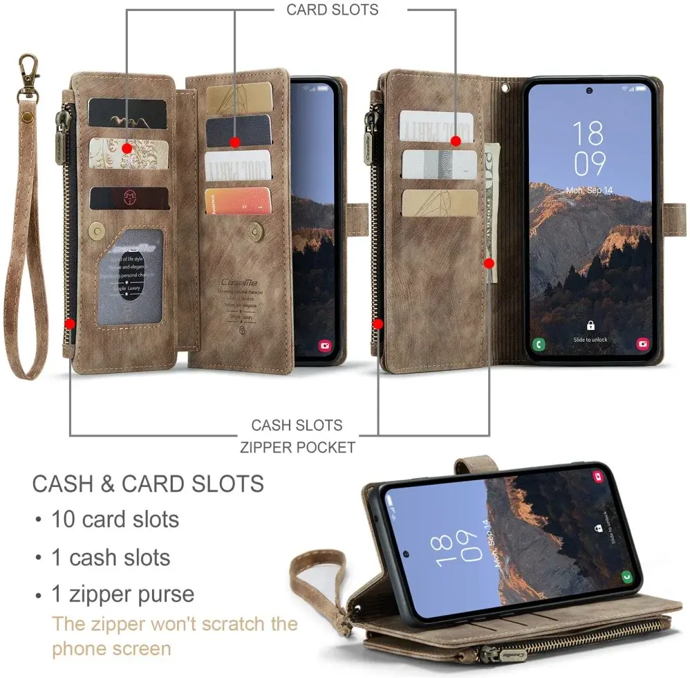 CaseMe C30 Samsung Galaxy A54 Hoesje Pasjeshouder Book Case Bruin afbeelding 3
