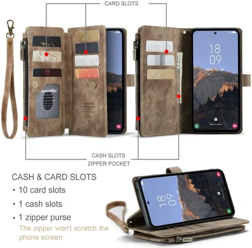 CaseMe C30 Samsung Galaxy A54 Hoesje Pasjeshouder Book Case Bruin afbeelding 3