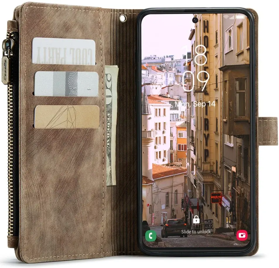 CaseMe C30 Samsung Galaxy S23 Hoesje Pasjeshouder Book Case Bruin afbeelding 2