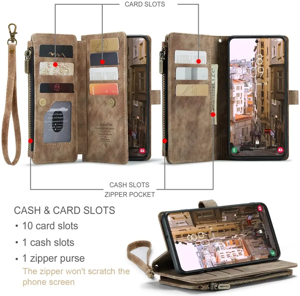 CaseMe C30 Samsung Galaxy S23 Hoesje Pasjeshouder Book Case Bruin afbeelding 3