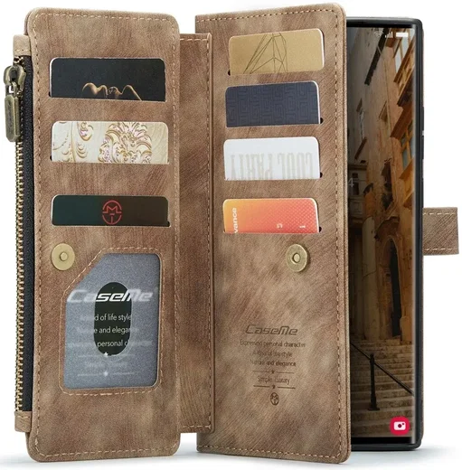 CaseMe C30 Samsung S23 Ultra Hoesje Pasjeshouder Book Case Bruin afbeelding 1