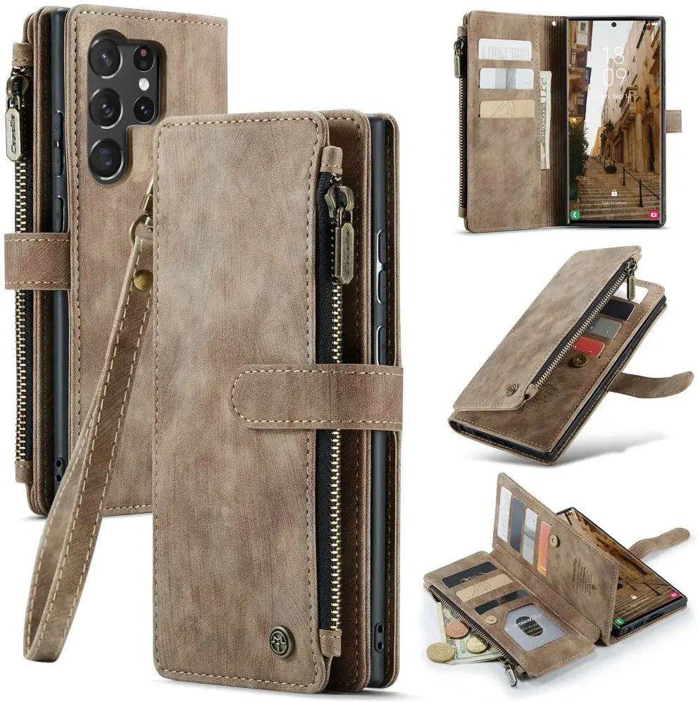 CaseMe C30 Samsung S23 Ultra Hoesje Pasjeshouder Book Case Bruin afbeelding 15