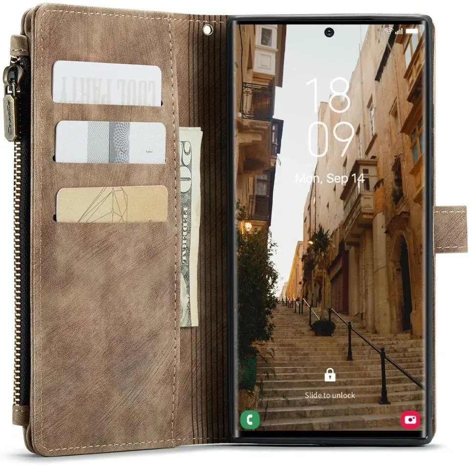 CaseMe C30 Samsung S23 Ultra Hoesje Pasjeshouder Book Case Bruin afbeelding 2