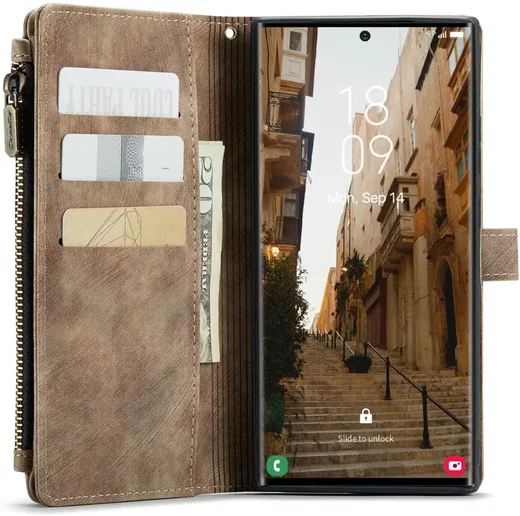 CaseMe C30 Samsung S23 Ultra Hoesje Pasjeshouder Book Case Bruin afbeelding 2