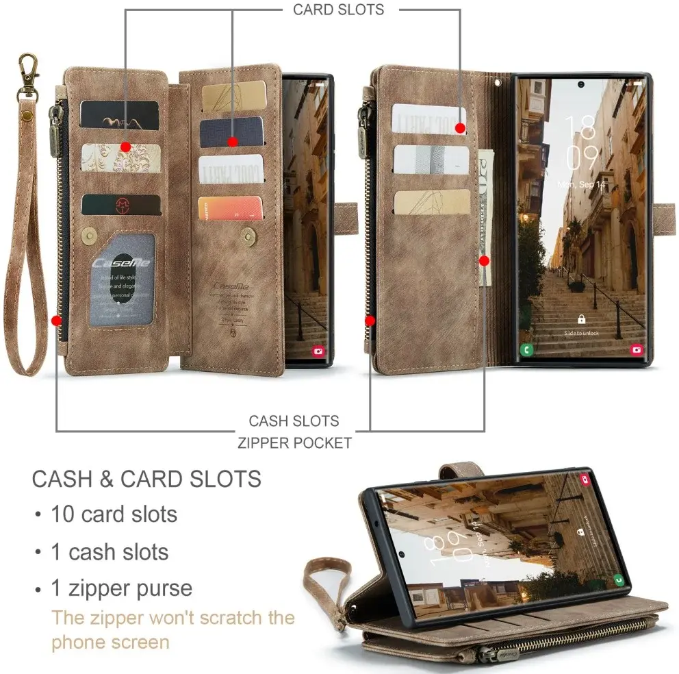 CaseMe C30 Samsung S23 Ultra Hoesje Pasjeshouder Book Case Bruin afbeelding 3