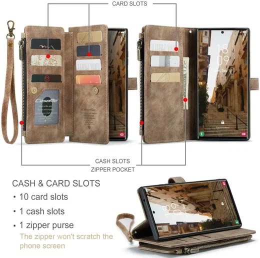 CaseMe C30 Samsung S23 Ultra Hoesje Pasjeshouder Book Case Bruin afbeelding 3
