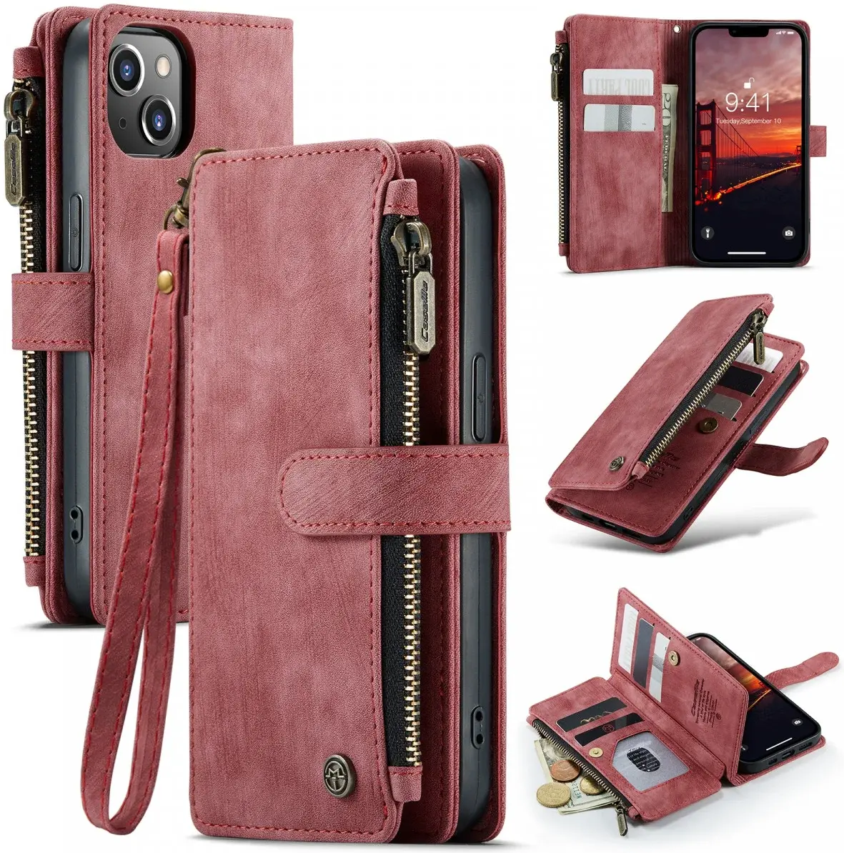 CaseMe C30 Apple iPhone 14 Hoesje Pasjeshouder Book Case Rood afbeelding 3