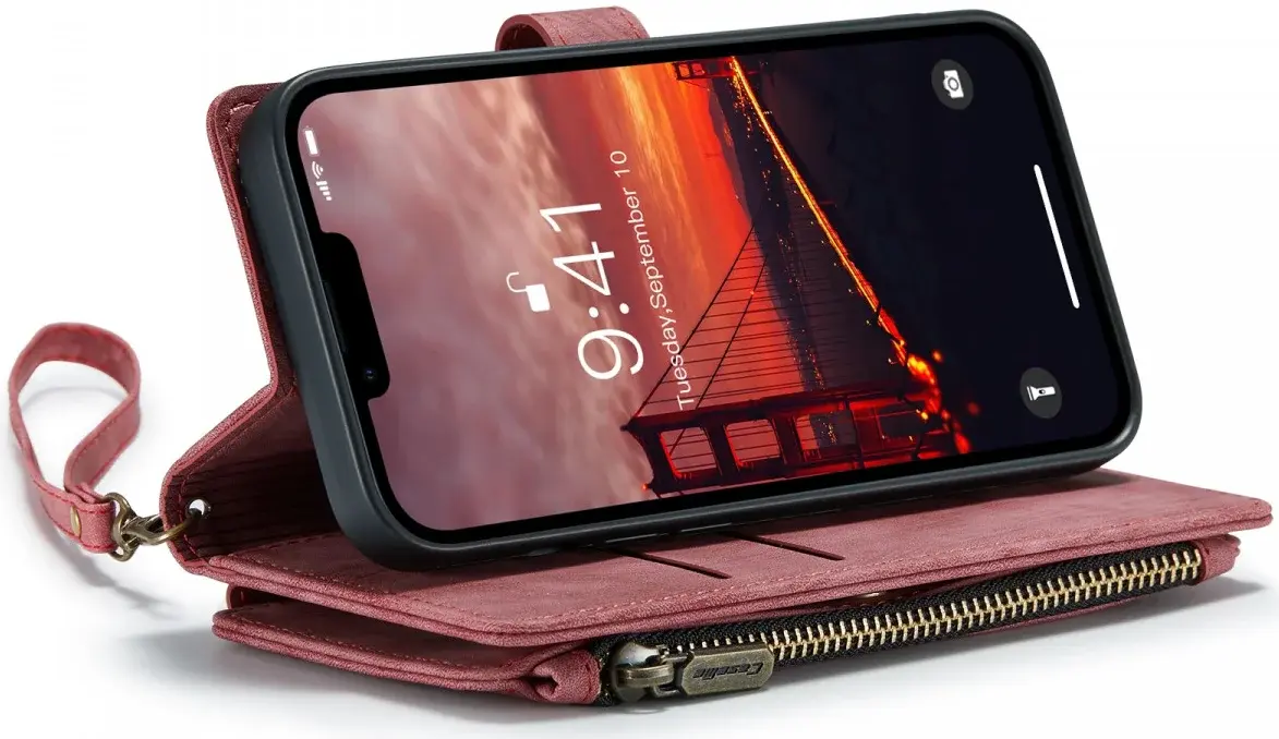 CaseMe C30 Apple iPhone 14 Hoesje Pasjeshouder Book Case Rood afbeelding 4