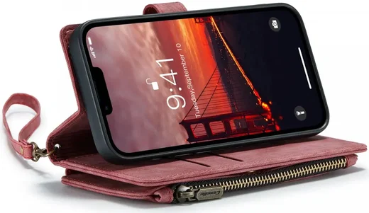 CaseMe C30 Apple iPhone 14 Hoesje Pasjeshouder Book Case Rood afbeelding 4