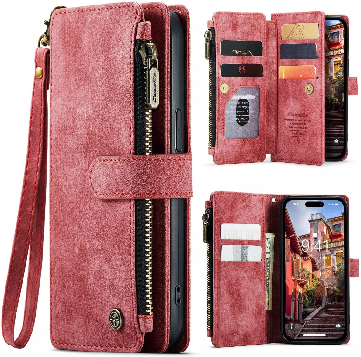 CaseMe C30 Apple iPhone 15 Pro Max Hoesje Pasjeshouder Book Case Rood afbeelding 2