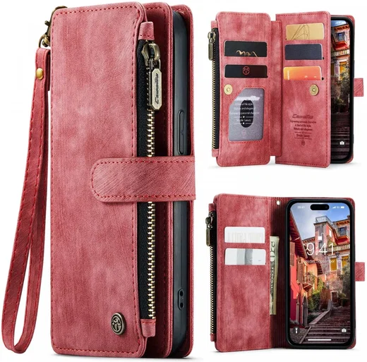 CaseMe C30 Apple iPhone 15 Pro Max Hoesje Pasjeshouder Book Case Rood afbeelding 2