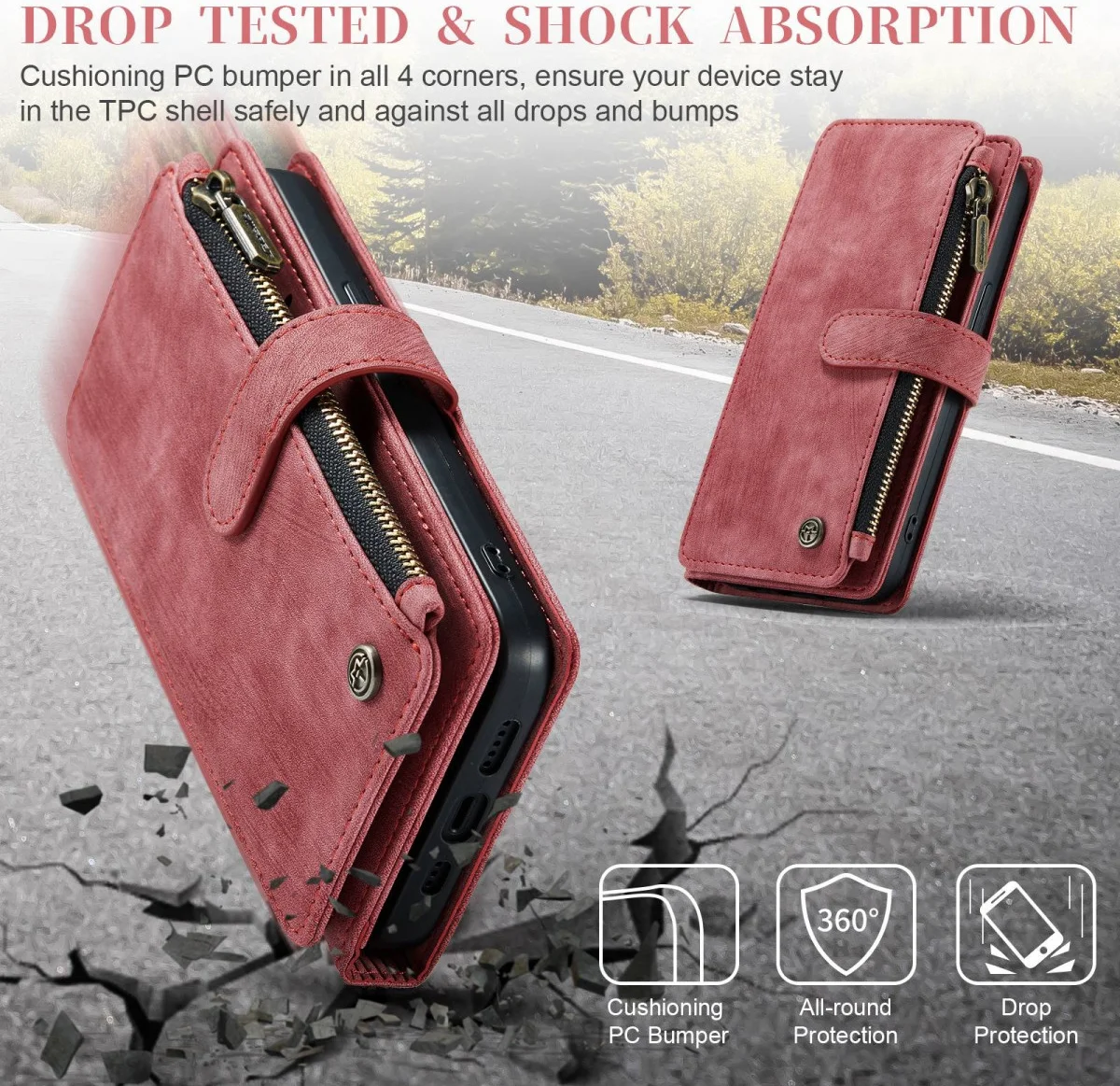 CaseMe C30 Apple iPhone 15 Pro Max Hoesje Pasjeshouder Book Case Rood afbeelding 4