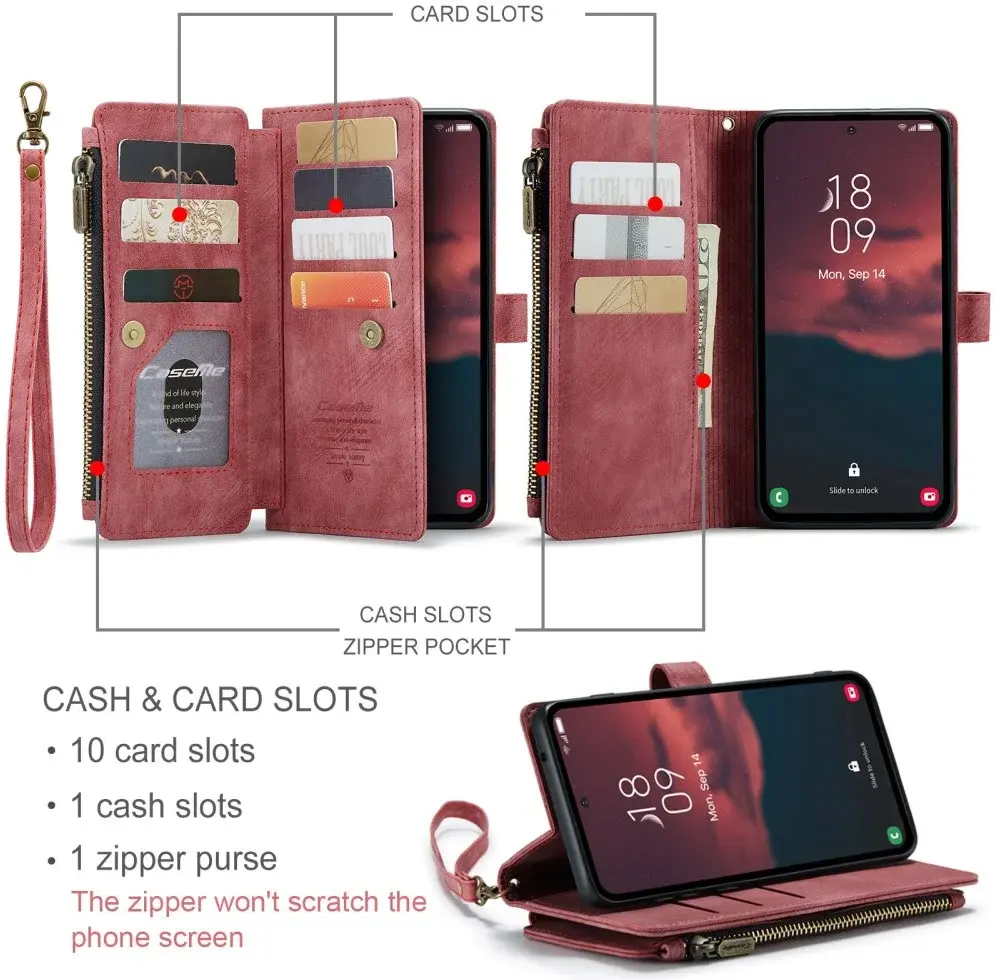CaseMe C30 Samsung Galaxy A54 Hoesje Pasjeshouder Book Case Rood afbeelding 3