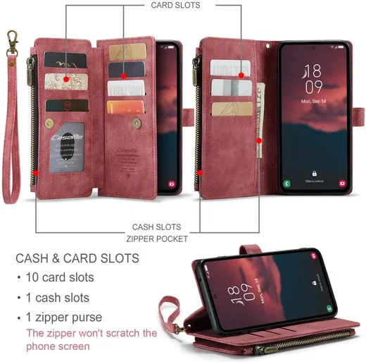 CaseMe C30 Samsung Galaxy A54 Hoesje Pasjeshouder Book Case Rood afbeelding 3