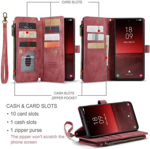 CaseMe C30 Samsung Galaxy S23 Hoesje Pasjeshouder Book Case Rood afbeelding 3