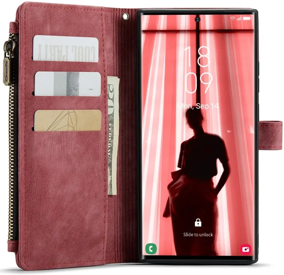 CaseMe C30 Samsung S23 Ultra Hoesje Pasjeshouder Book Case Rood afbeelding 2
